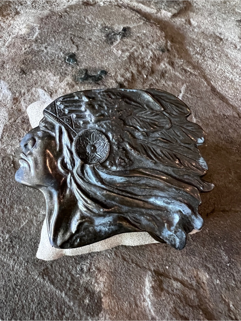 Vintage 70’s Native Chief Indian bronze belt buckle